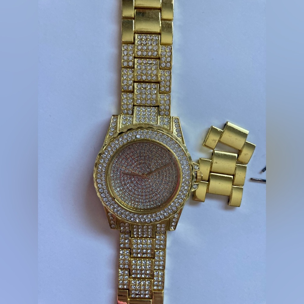 Gold Bling CZ Watch